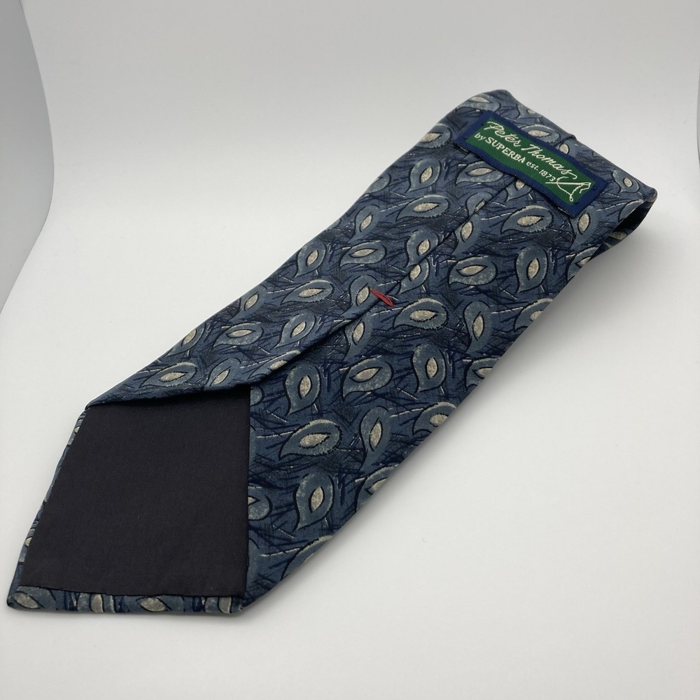 Peter Thomas Abstract Blue Leaf printed design 100% Italian Silk‎ Tie